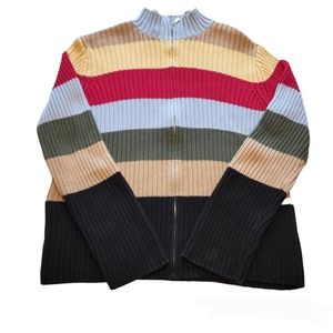 Crazy Horse-Liz Claiborne Co. Womens Long Sleeve Striped Zip Up Sweater Large
